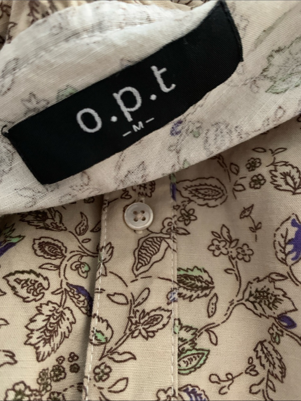 O.P.T Tan Tie Neck Floral Balloon Sleeves Top M - Picture 5 of 6